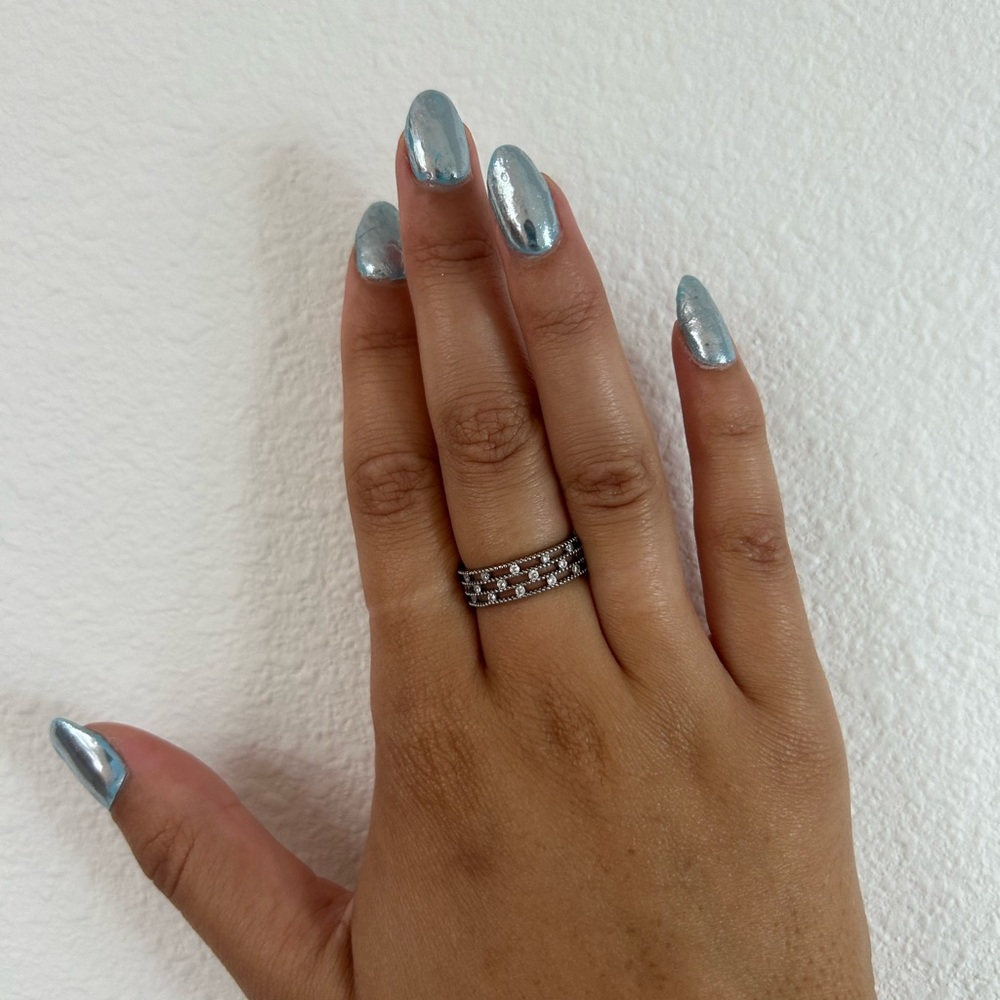 Floating Diamond Stackable Sterling Silver Ring - image 2